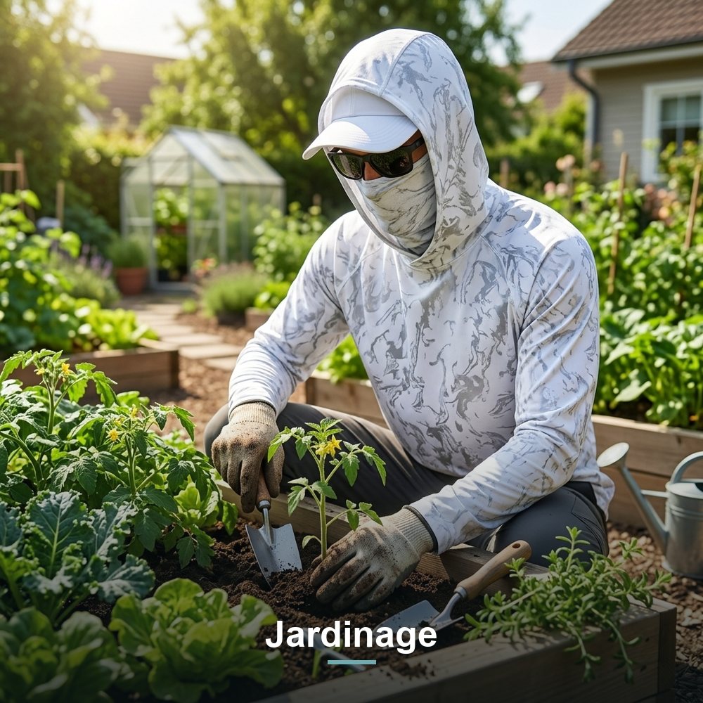 Hoodie anti-UV Sealia porté au jardinage