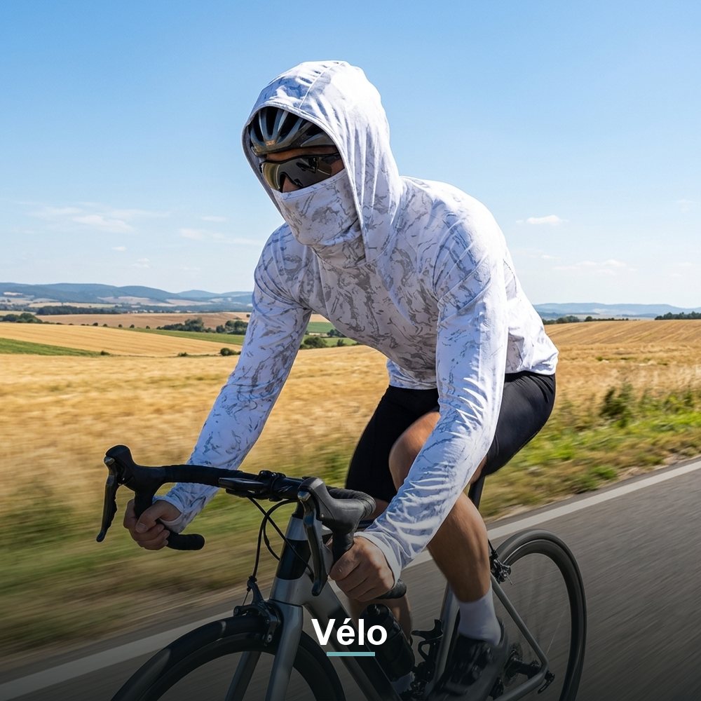 Hoodie anti-UV Sealia porté à vélo