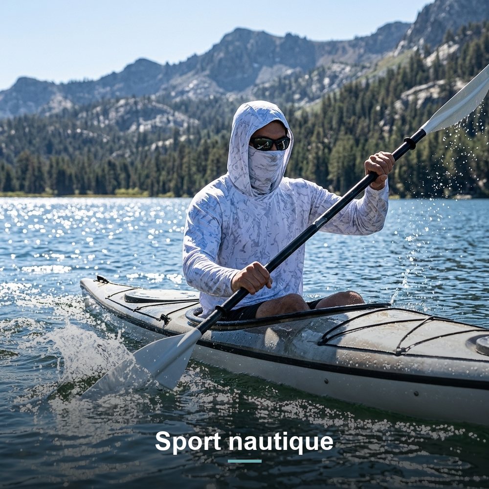 Hoodie anti-UV Sealia porté en kayak / sport nautique
